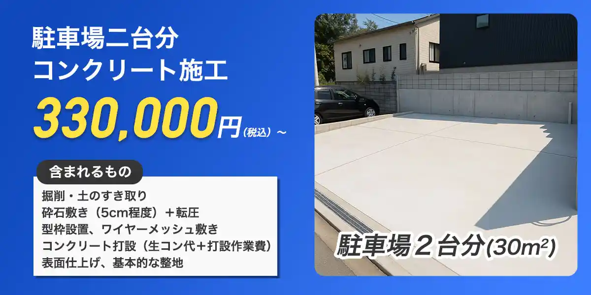 駐車場2台のコンクリート工事費用は33万円